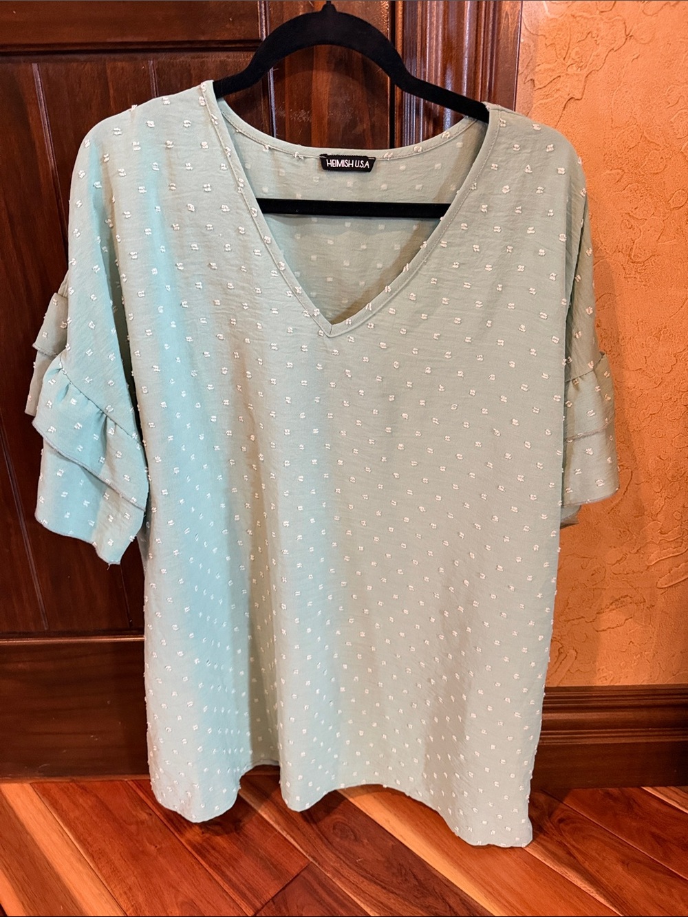 Heimish USA Mint Green V-Neck Ruffle Sleeve Women’s Top